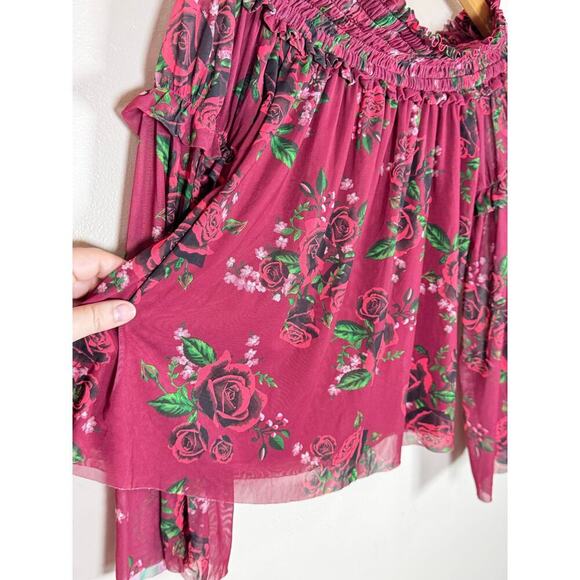 Altar’d State Women’s Medium Blouse Cropped Ruffle Floral Festival Cottage Y2K - Picture 3 of 7